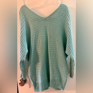 New York & Company Light Teal Ribbed V-Neck Sweater